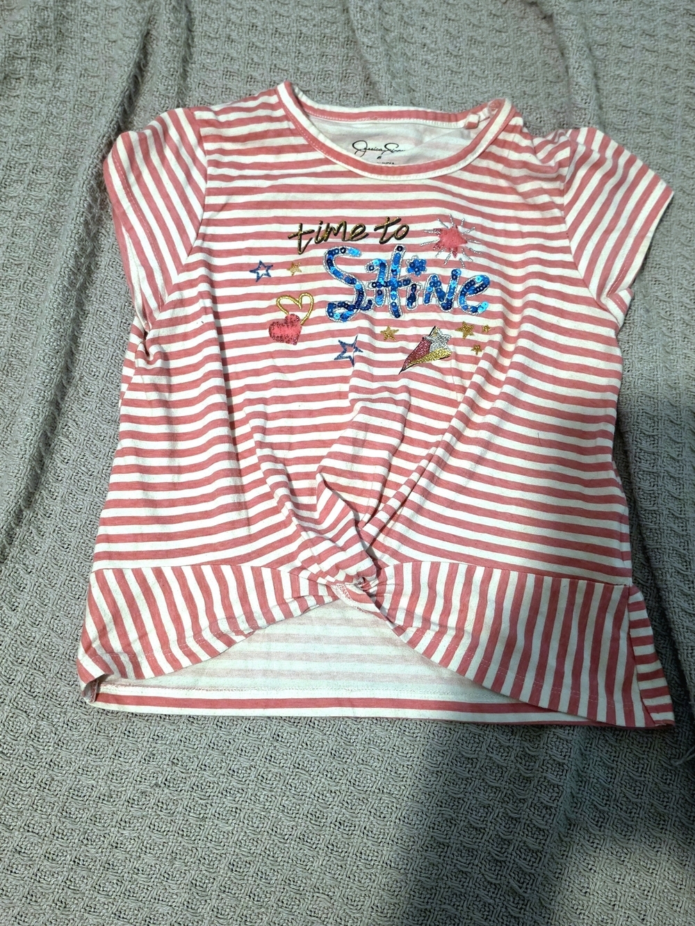 Jessica Simpson Pink & White Stripe 'Time to Shine' Knot-Front Tee